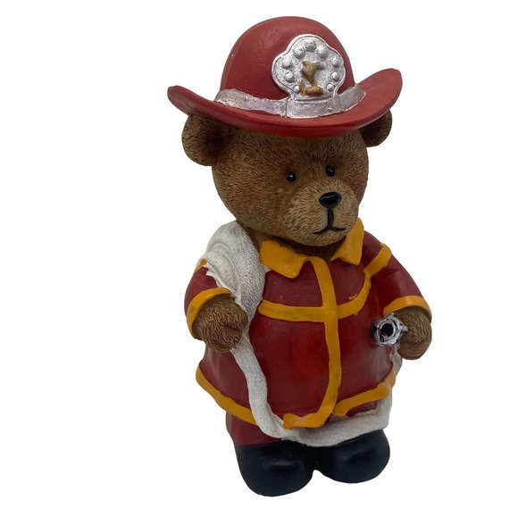 Firefighter Bear Holding Fire Hose Figurine Statue Polystone Fireman Collectible - Picture 9 of 11